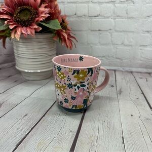 NWT Purr Mama Pink retro Floral Mug by prima designs some imperfection in glaze